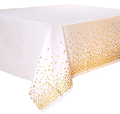 2 Manteles de PláStico Desechables, Manteles Rectangulares de Lunares Blancos y Dorados Para Bodas, Navidad, Fiestas de CumpleañOs, Picnics (137 X 274 cm)