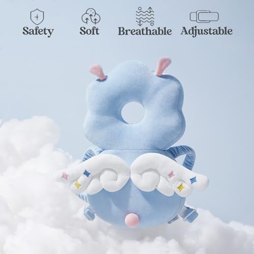 Image of Baby Head Protector Backpack, Toddler Baby Head Protection Backpack with Baby Knee Pads Alarm Function for Walking & Crawling, Soft, Breathable and Wearing Safety Baby Head Protector - Blue Fairy