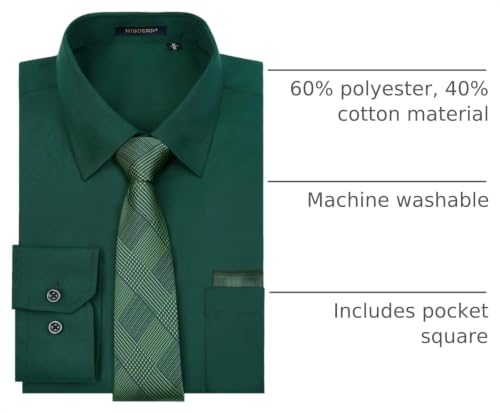 Image of HISDERN Mens Dress Shirt with Tie Pocket Square Set Classic Button Down Shirt Matching Tie Long Sleeve Shirts
