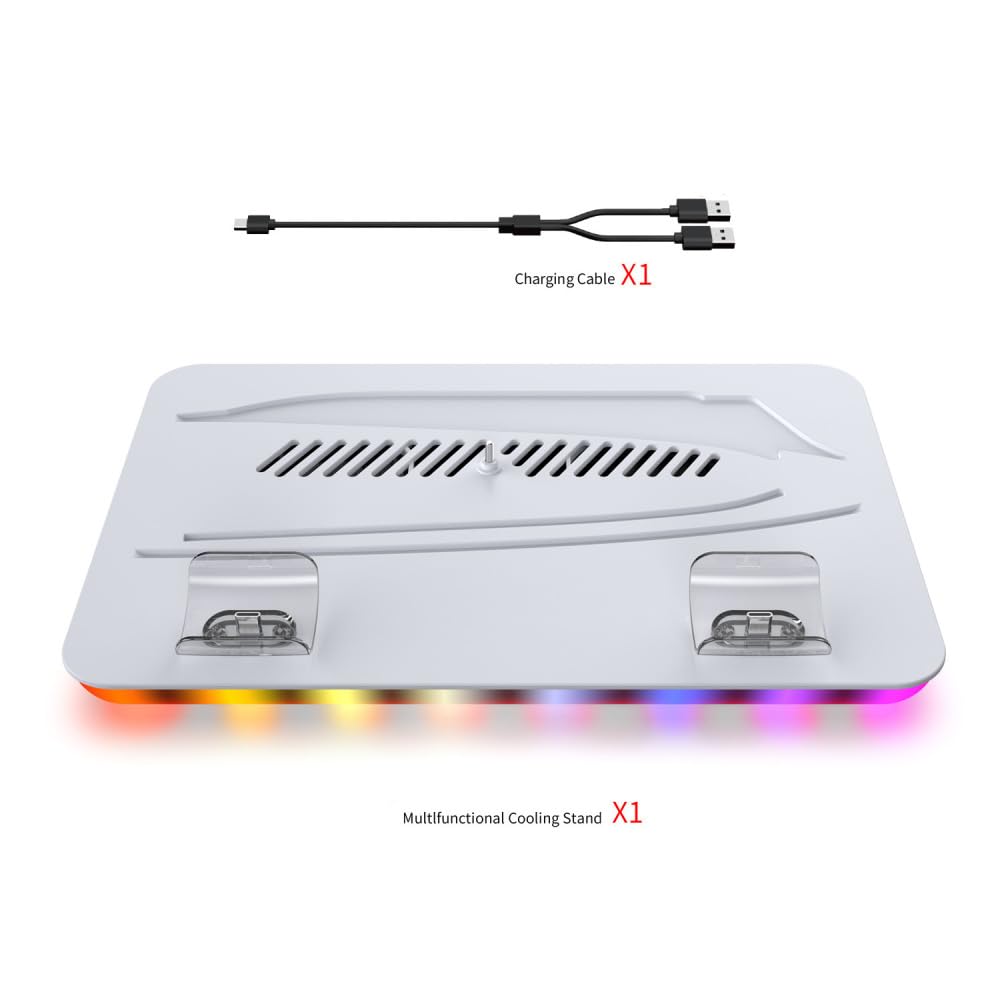 Podstawa chłodząca ze światłami otoczenia do konsoli PS5 Pro/P5 Slim/P5, pionowy kontroler stojaka chłodzącego, stacja ładująca, akcesoria chłodzące