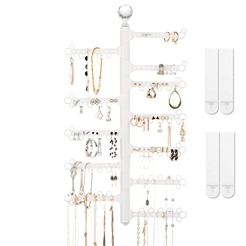 All Hung Up 12-Tier Jewelry Organizer | Rotating 180Â° 120-Hole Wall Mount Hanging Jewelry Holder for Bracelets & Rings | Necklace Holder & Earring Organizer | Includes Command Strips (White)