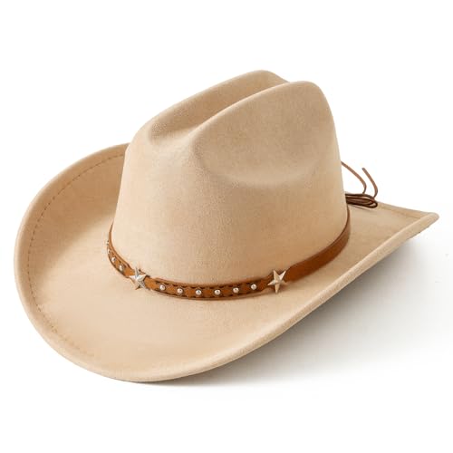 Jastore Kids Cowboy Hat for Girls Boys Western Cowgirl Hat with Buckle Belt Wide Brim Fedora Hat Dress Up Costume