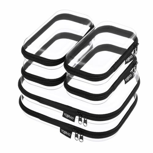 YQBRAO Clear Hard Shell Zipper Cases, 6 Travel Organizers, 2M 4S, Black