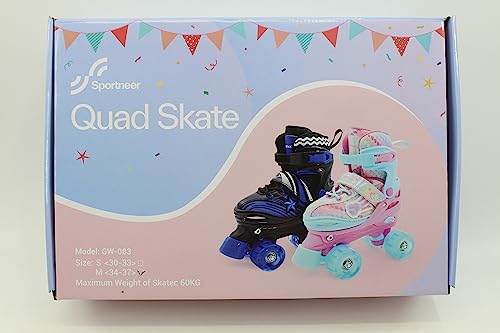 Foto von Rollschuhe Kinder Verstellbar Mädchen Rollerskates, Größe 26-37 Mit 6er Kinder Protektoren Set und Led Leuchtenden Rädern für Mädchen