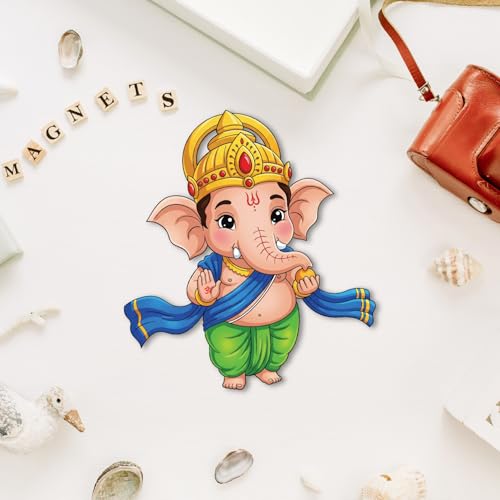 Image of Bhai Please Ganesh with Ladoo Wooden Fridge Magnet (Pack of 1) |Hindu God, Spiritual, Divine, Devotional, Housewarming Gift and Decorations