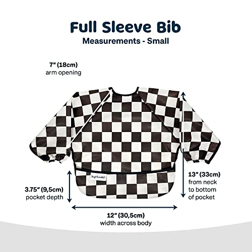 Image of Tiny Twinkle Long Sleeve Bib for Babies & Toddlers | 2-Pack Waterproof Smock Bib for Eating | Machine Washable & Mess-Proof Feeding Essentials | Newborn Shower Gift (Black,Sage Checkers, 6-24M)