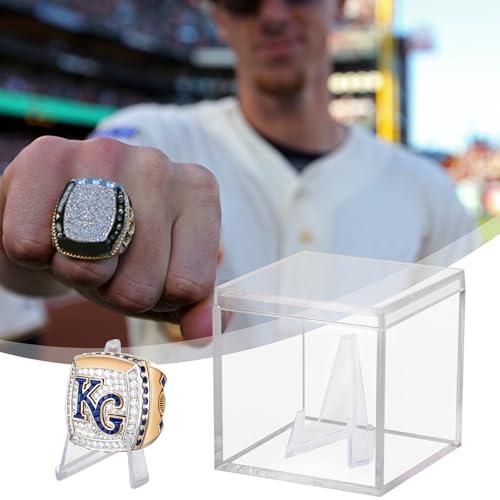 Image of Championship Ring Display Case Clear Acrylic Ring Case Display Box for Sports Baseball Basketball Softball Football Single Ring Holder Coin Stand, 2.16 Inch