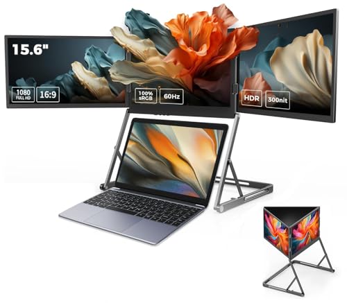 GFORIT Dreifach-Laptop-Bildschirmverlängerung 39 6 cm (15 6 Zoll) tragbarer Monitor Quad-Display FHD 1080P IPS Plug-and-Play kompatibel mit Windows/Mac (M1 M2 M3)