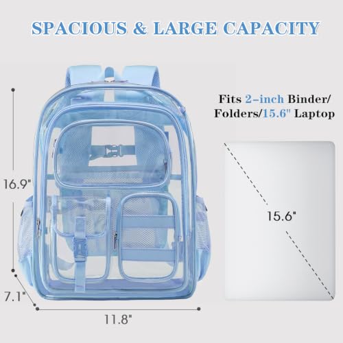 Image of Three-layer Clear Backpack, Heavy Duty Clear Bookbag for Kids, See Through Backpack Transparent Bag for Girls Boys (Light Blue)