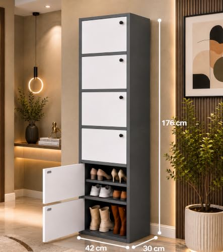 Image of 6-Door Engineered Wood Shoe Rack, 11-Tier Wooden Shoe Rack for Entryway, Shoe Storage Cabinet with Doors Adjustable Shelves, Wooden Shoes Rack Organizer - NEW (Black, 11 - Layer)