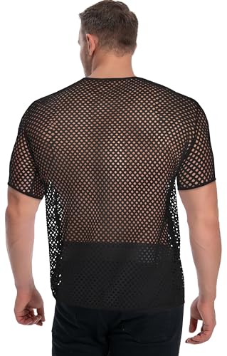 Men's Mesh Fishnet Top Short Sleeve Sheer See Through T Shirt Fitted Muscle Blouse Clubwear4