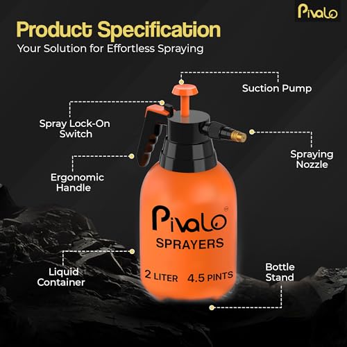 Image of Pivalo 2L Pressure Spray Pump with Manual Handheld Nozzle Garden Sprayer Cleaning & Watering Can Gardening Bottles for Home Lawn Plant (Pack of 1, Orange)