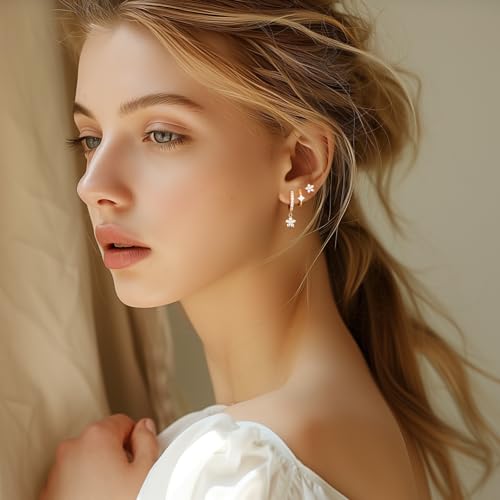 Angelady Gold Hoop Earrings Set for Women, Dainty 14K Gold Plated Flower Moon Cross Dangle Earrings, Hypoallergenic Huggie Hoop Earring Stacks, Stud Earrings for Women Trendy Jewelry Gift2