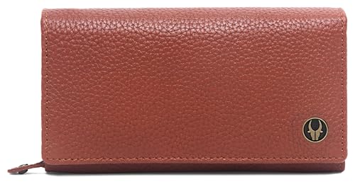 Image of WildHorn Women's Genuine Leather RFID Blocking Wallet | Tri-Fold High-Capacity Ladies Purse with Card Slots, Zipper Coin Pocket & Snap Closure | Ideal Gift for Women (Tan)