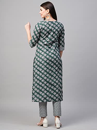 Image of GoSriKi Women's Cotton Blend Printed Straight Kurta With Pant
