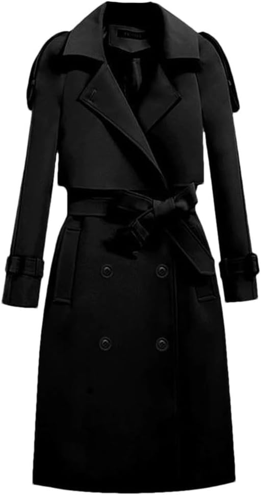 Women's Long Coats With Belt Autumn Korean Windbreaker Double-Breasted Solid Adjustable Waist Trench Coat