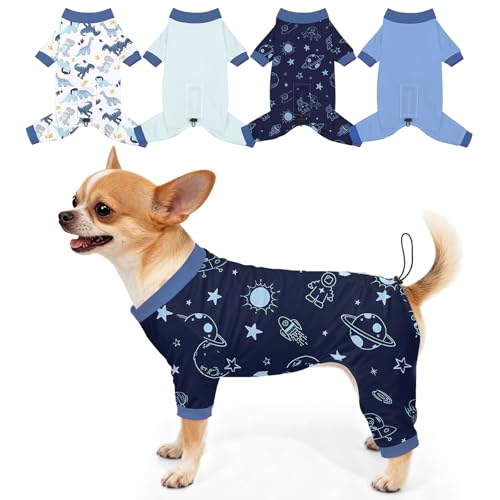Bienbee Dog Pajamas, 4 Pack Dog Recovery Suit Shedding Suit Cute Soft Puppy Clothes Dogs Pjs Onesies Jammies Adjustable Breathable & Stretchy Clothes for Small Medium Large Dogs Girl Boy Puppy-S