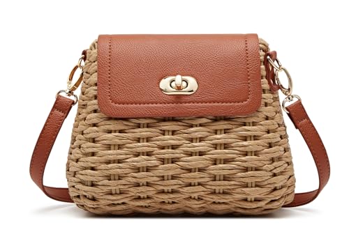 Obosoyo 2025 Trendy Woven Straw Crossbody Bag Women Small Square Shoulder Bag Summer Beach Daily Use Twist Bag