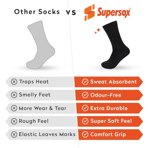 Image of Supersox Calf Length Formal Office Socks for Man | Combed Cotton | Breathable, Moisture Absorbent & Anti-Odor | Pack of 3