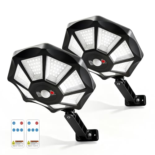 Solar Street Lights Outdoor Waterproof，IP65 Outdoor Solar Lights Dusk to Dawn，168 LED Flood Motion Sensor for Parks Courtyards, 2 Pack