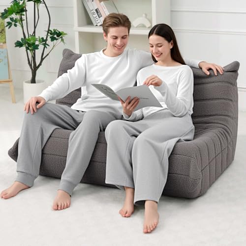 Image of HABUTWAY Bean Bag Chairs Fireside Lazy Floor Sofa,2 Seater,Grey