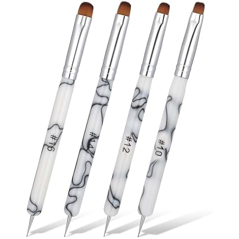 4 Pcs Gel Nail Brush French Acrylic Nail Art Brush with Dotting Tool Extension Gel Brushes Professional Manicure Tool for Nails Detailed Designs DIY Nails Salon (10# 12# 14# 16#, Black and White) Cover