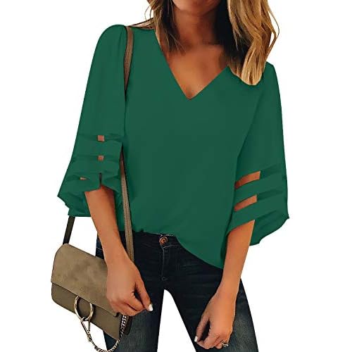 luvamia Women's Casual V-Neck Blouse with Mesh Panels