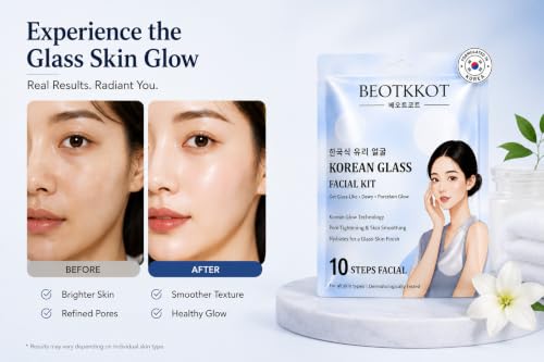 Image of Korean Glass Skin Facial Kit - 10 Step Korean Facial for Instant Glow, Deep Hydration, Acne Care & Pore Tightening | Bridal Glow, Skin Brightening & Pigmentation Control Facial Kit | Salon Like Facial at Home | 2 Full Uses 129 g