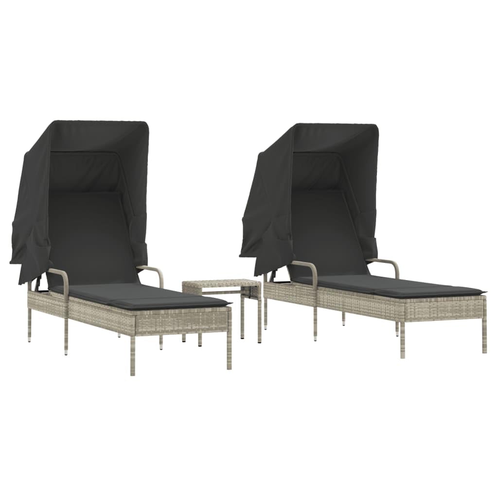 Homgoday Lettini Prendisole 2 pz con Baldacchino e Tavolino Polyrattan,Lettini Prendisole, Divano Letto Mobili, Lettino da Piscina, Lettino Prendisole da Giardino h