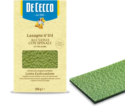 De Cecco Lasagne all'Uovo Con Spinaci Nr. 114 - Lasagneplatten mit Spinat, 1er Pack (1 x 500 g) Cover