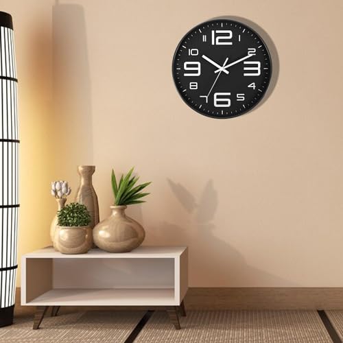 Image of SKYTONE Wall Clock 12 inch Silent Quartz Decorative Wall Clock Non-Ticking Classic Clock Round Easy to Read for Living Room, Bathroom, Kitchen, Office, School (Black White)