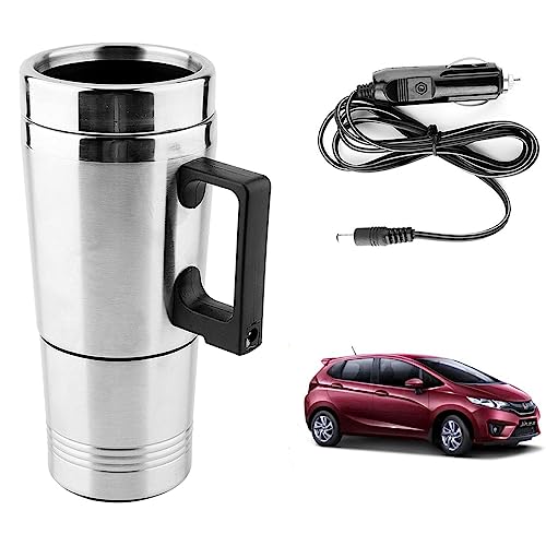 Image of Oshotto 12V Stainless Steel Car Heating Kettle /Mug, Travel Friendly electric Tea /Coffee maker Compatible with Honda Jazz (300ml) - Silver