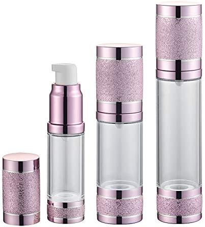 Tvoip 3Pcs/Lot 15ml 30ml 50ml Gold Pink Silver Glitter Diamond Airless Vacuum Bottles Luxury Emulsion Lotion Fragrance Perfume Spray Bottle (Pink)