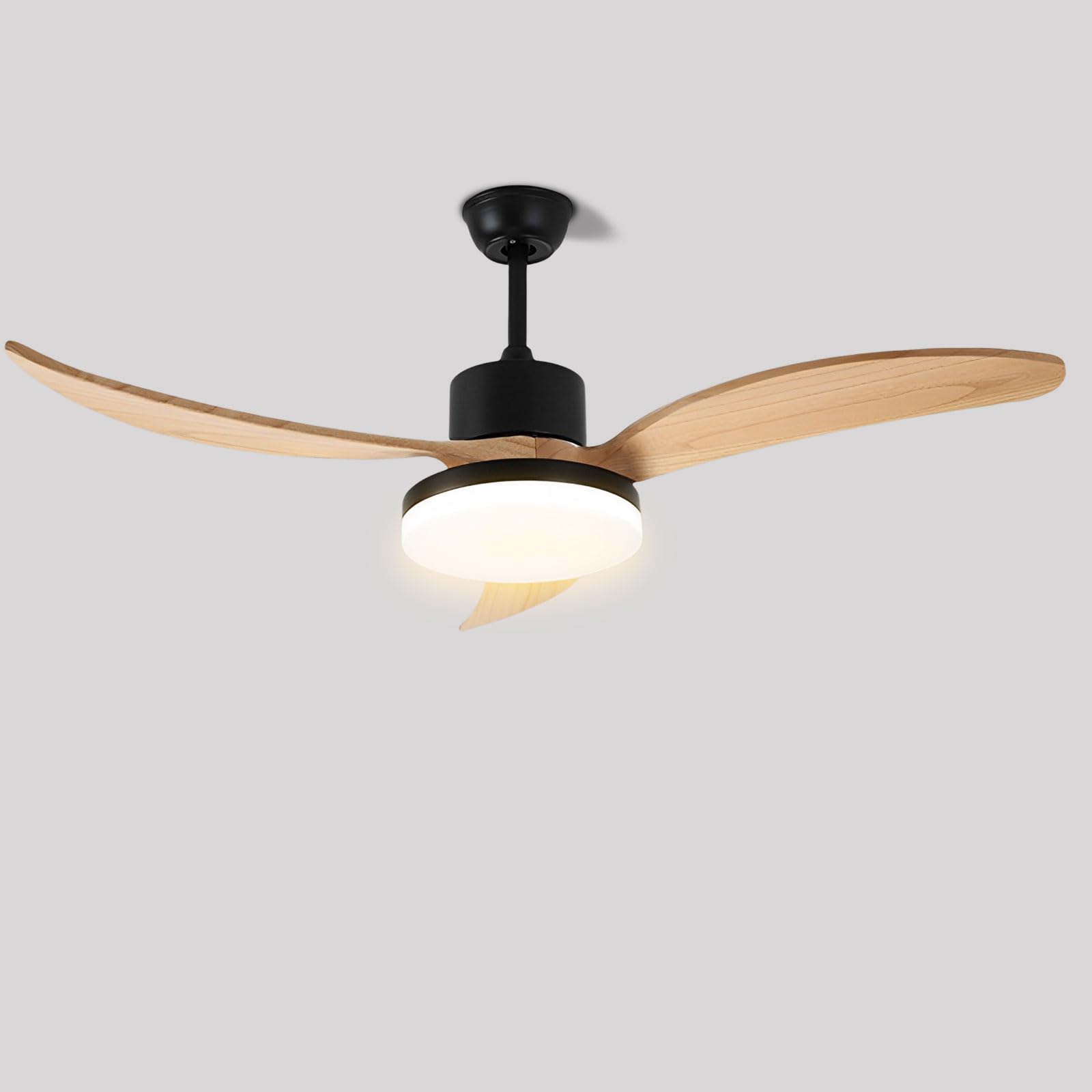 Ventilador de Techo con luz Regulable, silencioso, con Motor de CC, Control Remoto, 6 velocidades, 3 aspas de Madera, diseño Moderno de 30 W, Ideal para Dormitorio, Sala de Estar y