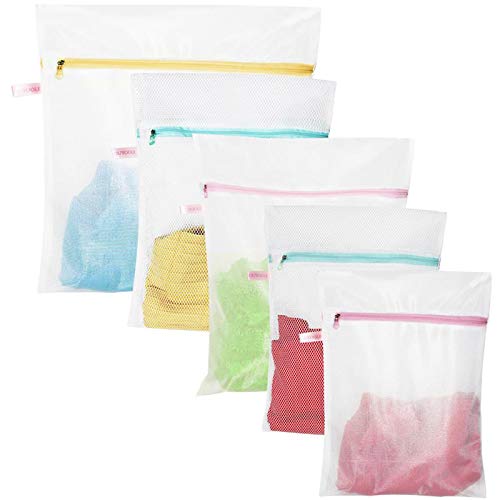 Mesh Laundry Bag 5 Pack with Fine Mesh & Coarse Mesh, OUYOOLE Pouches of Textile for Washing Machine, Laundry Wash Bag for Travel, Delicates, Baby Clothes, Lingerie, Socks