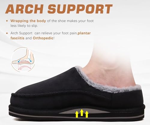 Image of KuaiLu Mens Slippers Orthopedic Arch Support Suede Fluff Plush Home Shoes | Comfortable Plantar Fasciitis Slip-on Bedroom Warm House Garden Footwear Fuzzy Clogs Slippers Indoor Outdoor Pantuflas