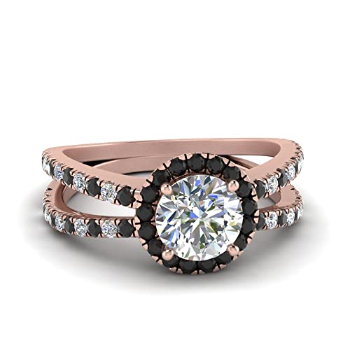 Image of 55Carat Choose Your Gemstone Reverse Split Shank Halo Diamond CZ Ring Rose Gold Plated Round Shape Halo Engagement Rings Matching Jewelry Wedding Jewelry Easy to Wear Gifts US Size 4 to 12