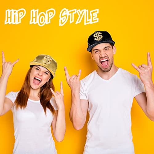 Zhanmai 3 Pieces Funny Hat Gold Rapper Hat 80S 90S Adjustable Hip Hop Hat Dollar Sign Gold Snapback Hat Leather Brimmed Baseball Cap For Men #TOP4