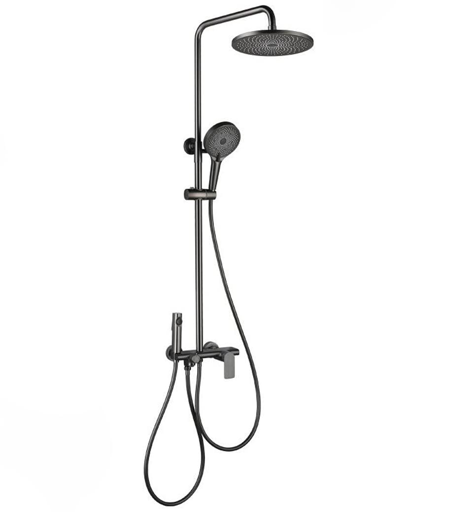 OZBMA Shower Set System, Gun Gray Wall Mounted Taps Brass Diverter Mixer Bathroom Rain Head Bath with 8Inch Round Square Rainfall Handshower, Set,A