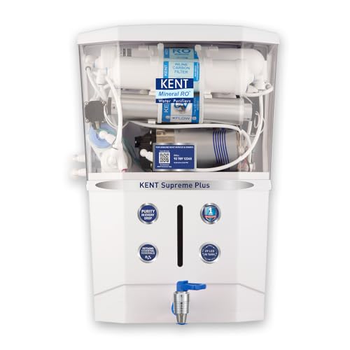 KENT Supreme Plus RO Water Purifier | Advanced RO Tech for Sabse Shudh Paani | RO+UV+UF+TDS Control+UV LED Tank | Auto Flush | 8L Tank | 20 LPH | Ideal for Borewell/Tanker/Municipal Water