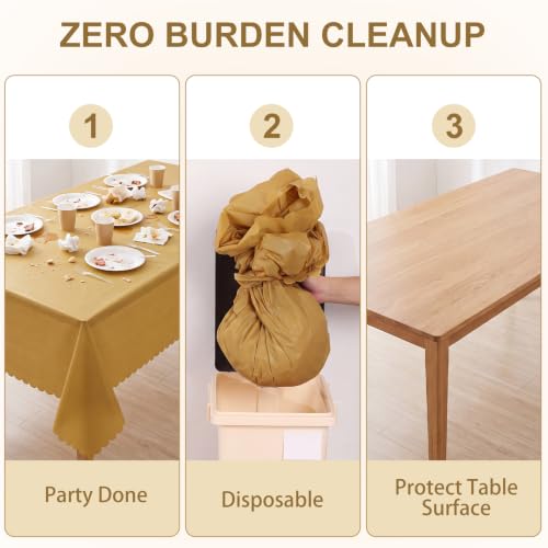 Image of NatNarr 3 Pcs Gold Plastic Tablecloths, Scalloped Rectangle Table Cloths