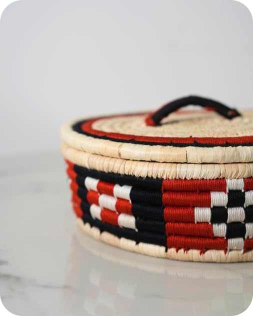 Swadeh Sabai Grass Serveware - Midnight Flame Roti Box (9 inch by 3 inch): Handwoven Eco-Friendly Red Roti Basket, Lightweight & Durable Sustainable Dining Essential by Indian Artisans 2