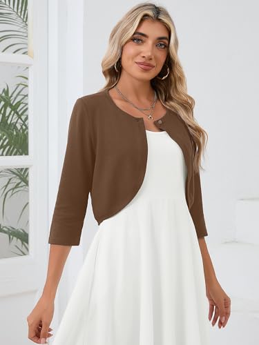 Image of Heymoments Women's 3 /4 Sleeve Casual Shrugs Lightweight Open Front Cropped Cardigan for Dresses