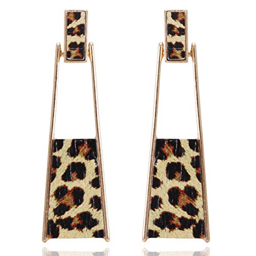 BONALUNA Bohemian Wood And Marble Effect Oblong Shaped Drop Statement Earrings