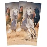 Kitchen Towels Set Horse Dish Towel White and Brown Horses Running Hand Towel 2 Pack Absorbent Soft