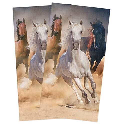 Kitchen Towels Set Horse Dish Towel White And Brown Horses Running Hand Towel 2 Pack Absorbent Soft Cotton Dishcloths Bar Towels & Tea Towels #TOP11