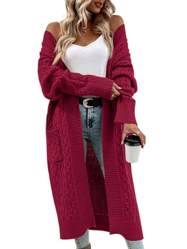 Image of Onedreamer Womens Long Cardigan Sweaters Open Front Cable Knit with Pockets