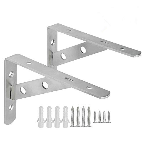 Dproptel 2PCS Solid Stainless Steel Shelf Bracket 90 Degree Angle Decorative Corner Brace Wall Mounted Shelf Supporter Wall Hanging Bookshelf Bracket Frame With Screws 200X140MM