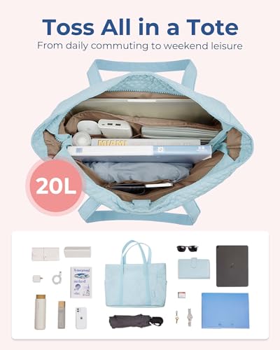 Image of BAGSMART Crush Tote Bag for Women, 20L Puffer Work Tote with Zipper, Travel Essentials Quilted Nurse Hospital Bag