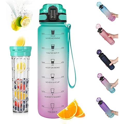 Opard Trinkflasche 1L mit Früchtebehälter Wasserflasche mit Teesieb Obst Rezept Water Bottle für Student, Büro, Sportler, Kinder, Fitness Cover